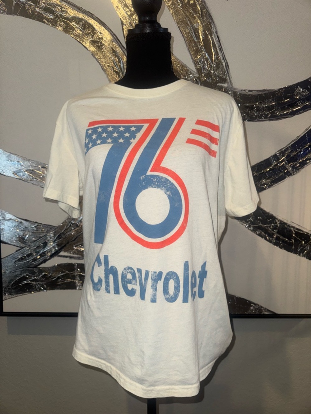 Chevrolet '76 Graphic Short Sleeve Tee - White with Blue & Red Print